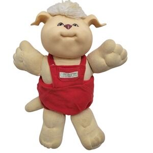 VTG 1985 Cabbage Patch Kids Koosas Plush Pet Dog Tan Cream Vinyl Head Red Romper